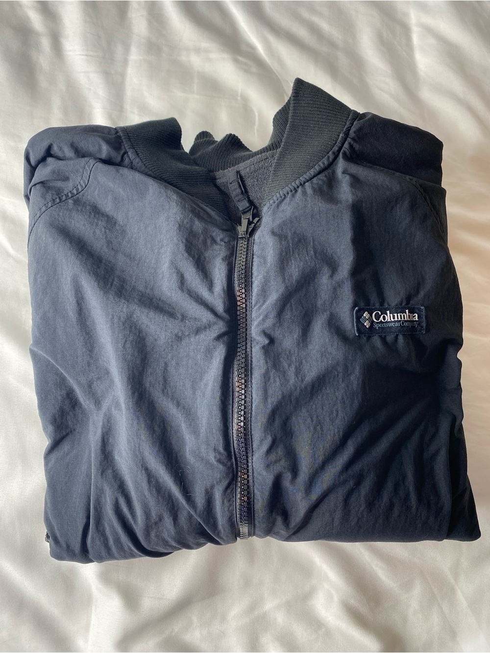 Vintage Columbia Reversible Bomber Jacket Black Nylon Full Zip Fleece L